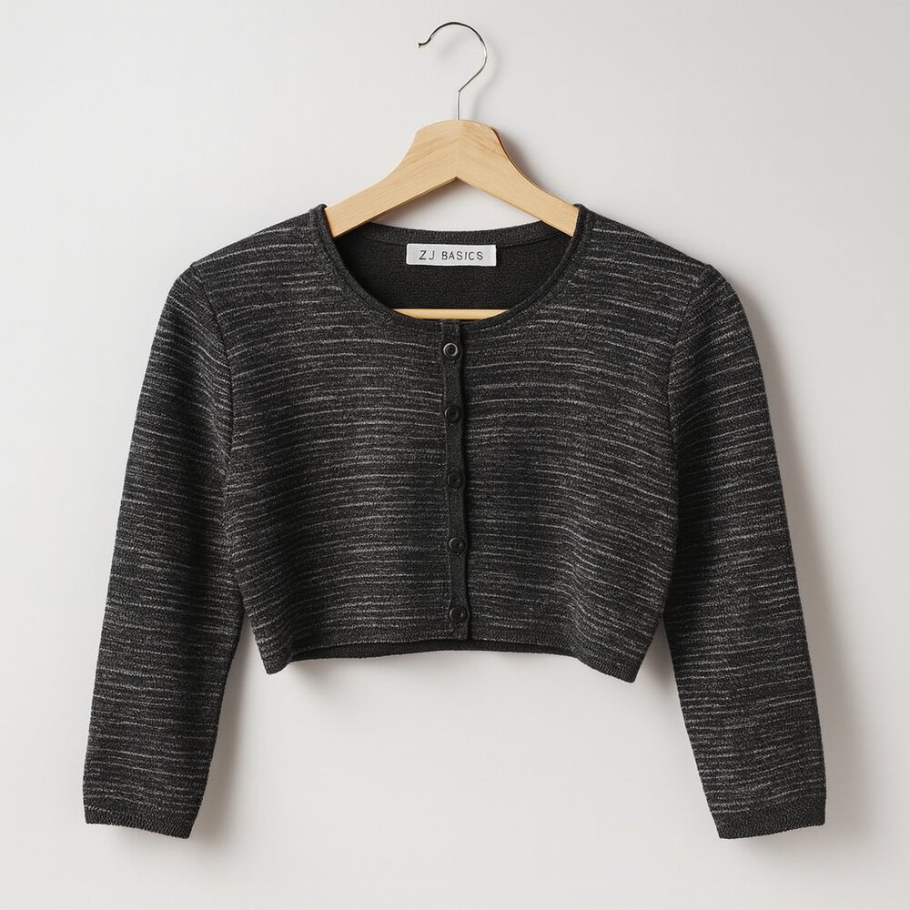 Vintage J.J. Basics Dark Gray Micro Mini Cropped Button Front Cardigan Medium